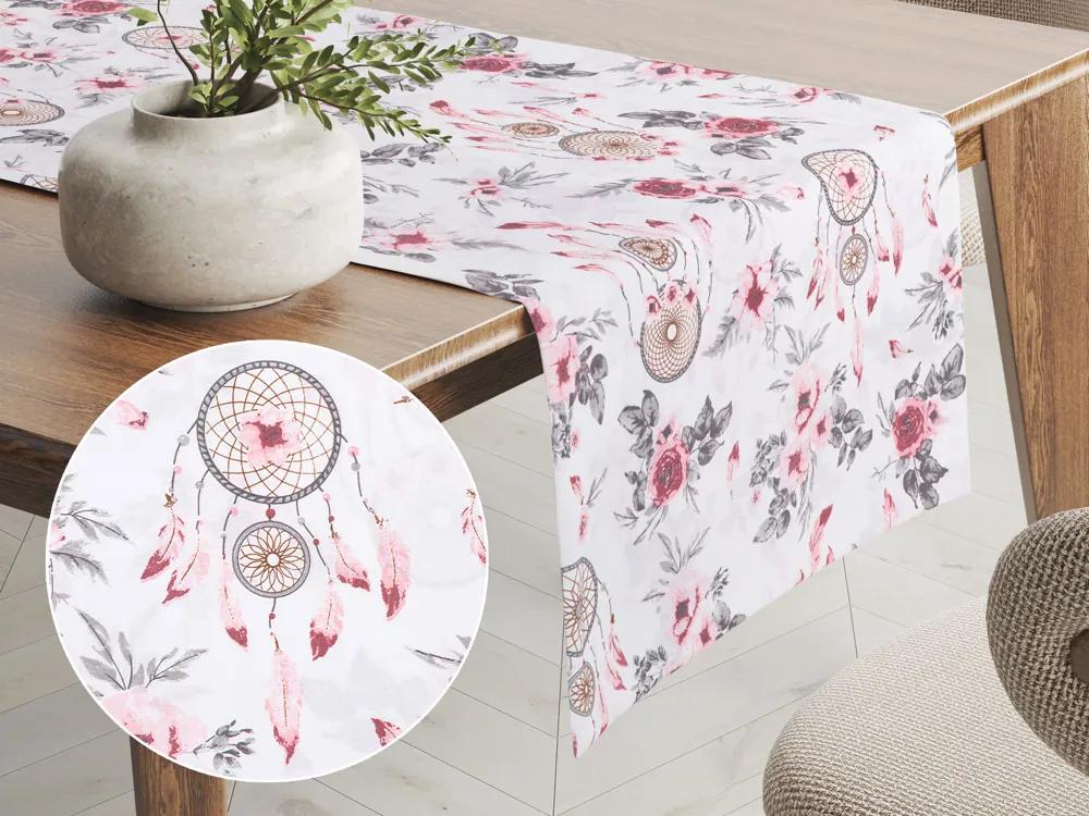 Biante Bavlnený behúň na stôl Sandra SA-179 Ružové lapače a ruže 20x180 cm