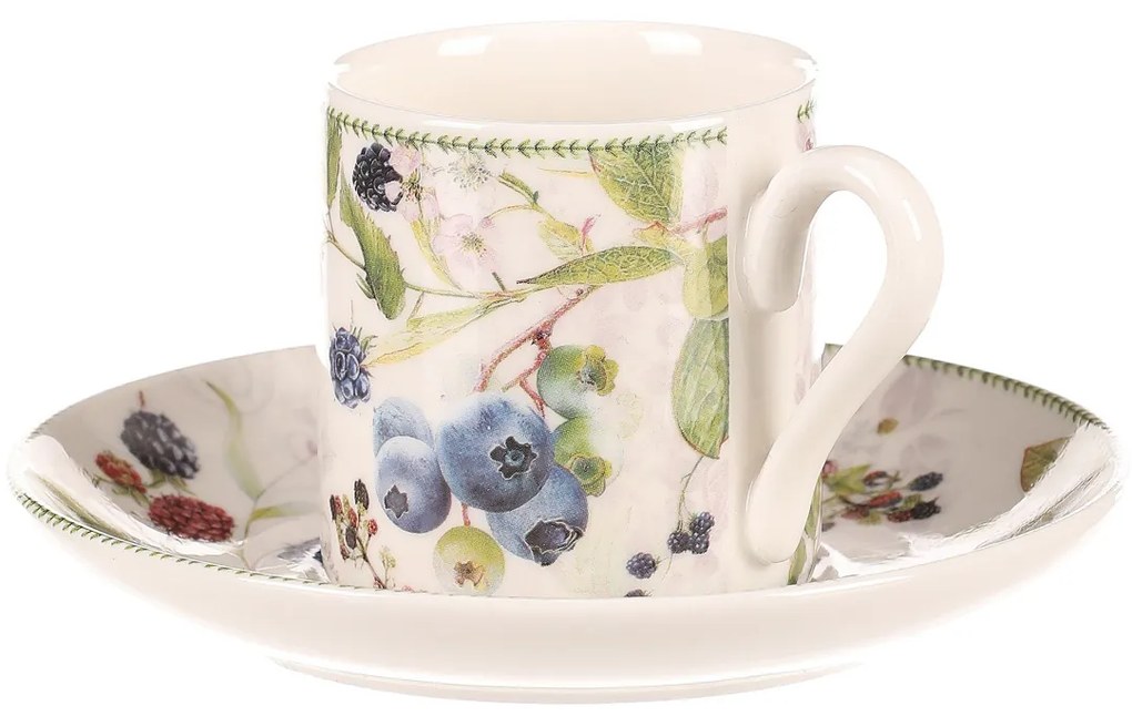 Súprava porcelánových hrnčekov s podšálkami Lesné plody, 2 ks