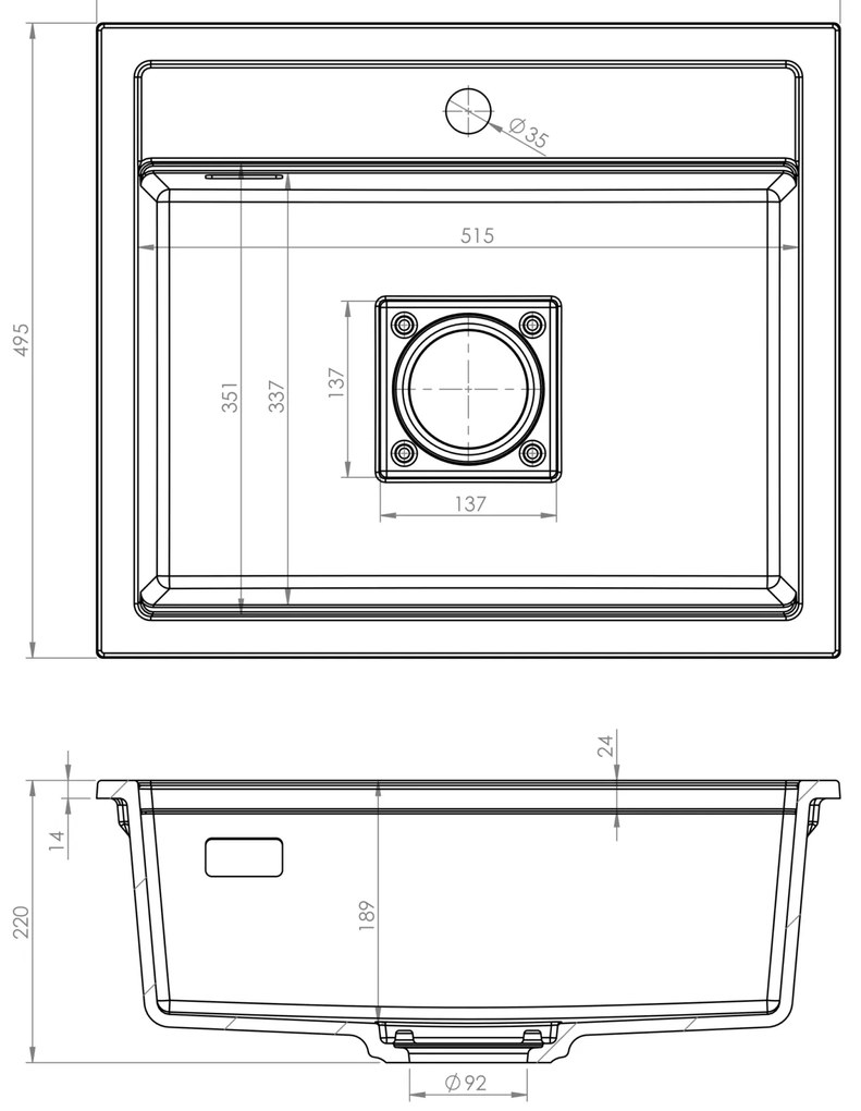 Gamma Quadro 5850, 1-komorový granitový drez 580x495x220 mm, béžová, GMA-ZLE000231