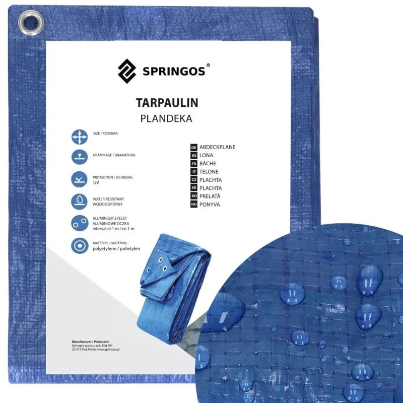 SPRINGOS Krycia plachta s okami 4x5 m, 60g PE, modrá SPRINGOS PROTECT