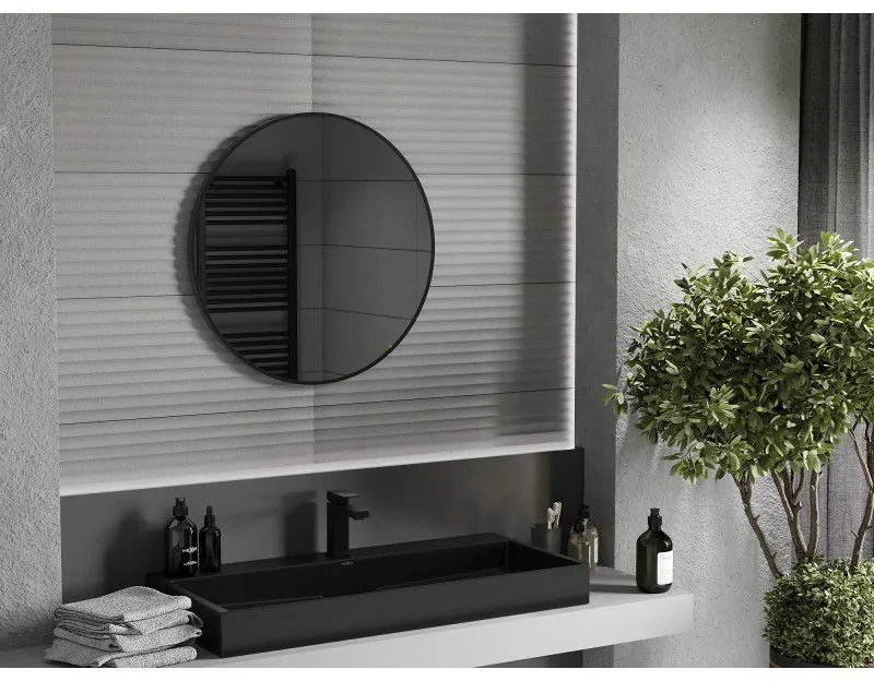 Mexen Loft, okrúhle kúpeľňové zrkadlo 75 cm, farba rámu čierna matná, 9850-075-075-000-70