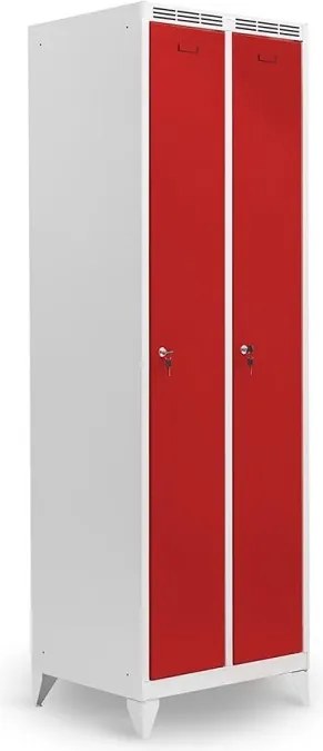Kovová šatníková skriňa Trestles SS2M 1800x600x500 mm, 2 oddiely, červené dvere Podnož: nožičky, Zámok: cylindrický