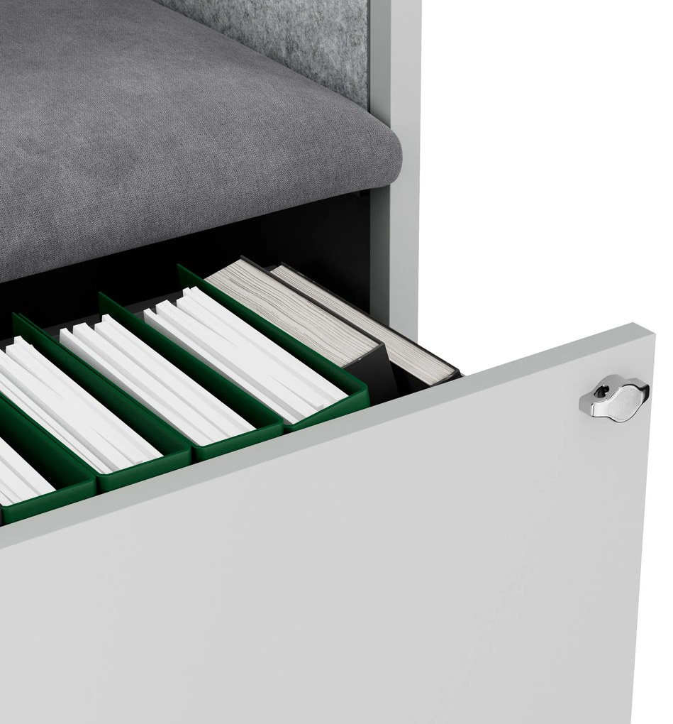 Kancelárska akustická kabína so sedadlom a portom USB-C, telo v sivý / sedák sivá v zelenej farbe, 1150 mm: SALLY MentalBox