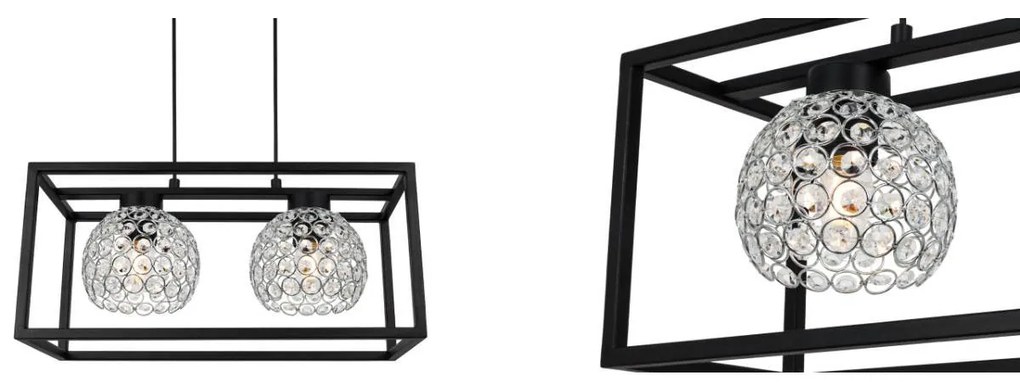 Závesné svietidlo Crystal Cage, 2x strieborné krištáľové tienidlo v kovovom ráme