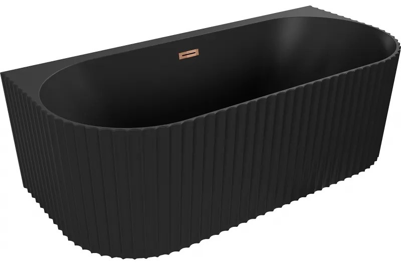 Mexen Sella, voľne stojaca vaňa ku stene, drážkovaná, 170 x 80 cm, čierna matná, ružové zlato, 52711708071-60