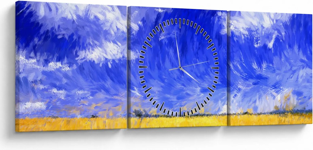 Obraz - Olejomaľba, Zlaté pole (s hodinami) (90x30 cm)