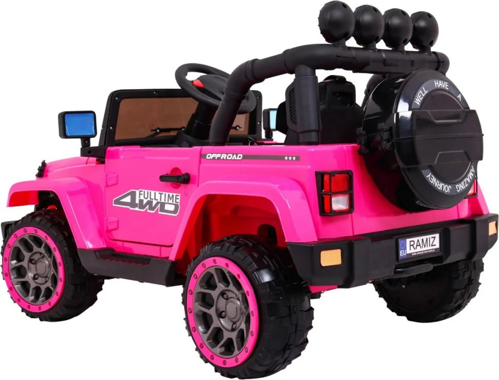 Ramiz Terénne auto Full Time 4WD pre deti Ružové + pohon 4x4 + diaľkové ovládanie + LED audio + úložný priestor