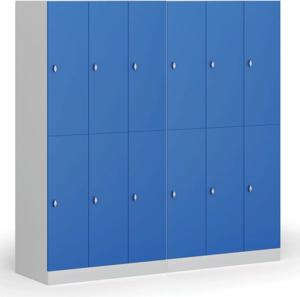 Šatníková skrinka S1 s úložnými boxmi, 6 boxov, 1850 x 900 x 500 mm, otočný zámok, tmavosivé dvere