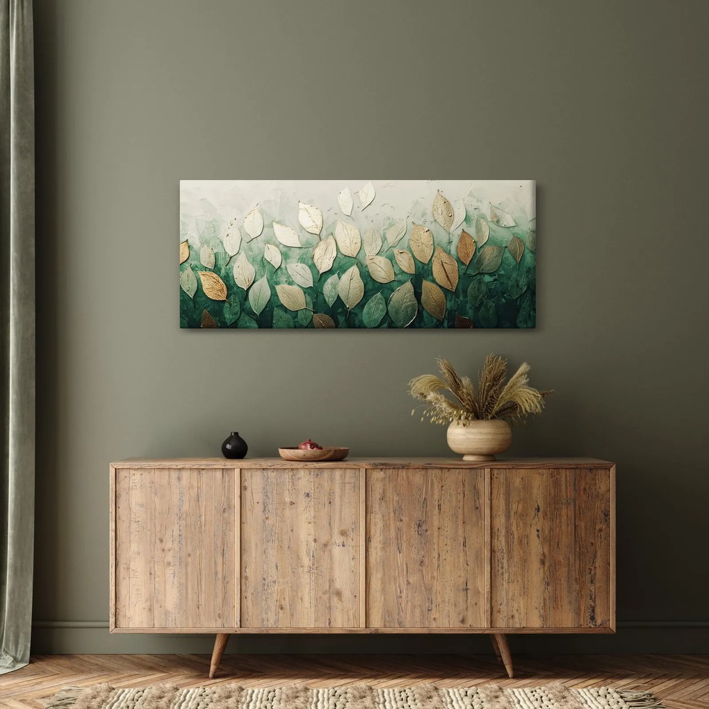Obraz - Zlato-zelené listy (120x50 cm)