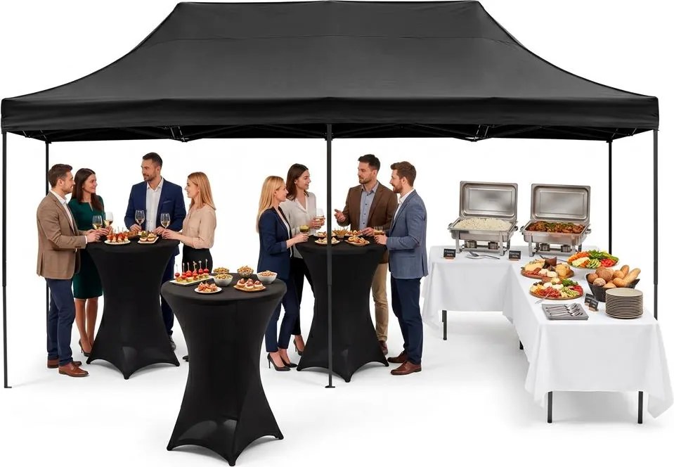 SPRINGOS Nožnicový záhradný stan 3×6 m – čierny, obchodný pavilón na podujatia GP0008