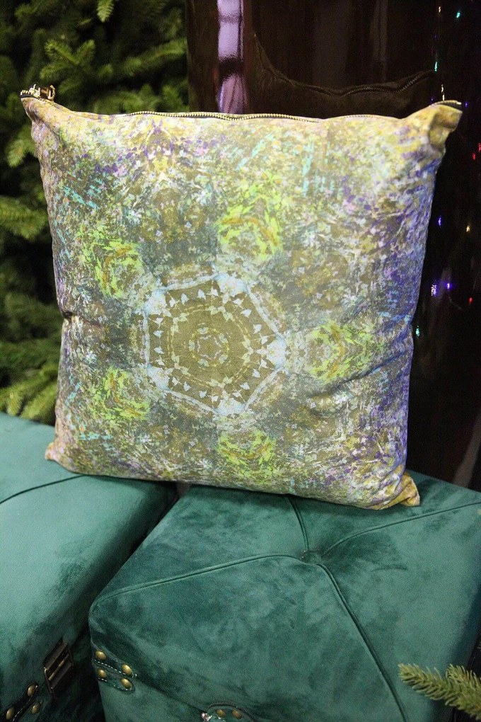 Zeleno modrý dekoračný vankúš MANDALA 45cm