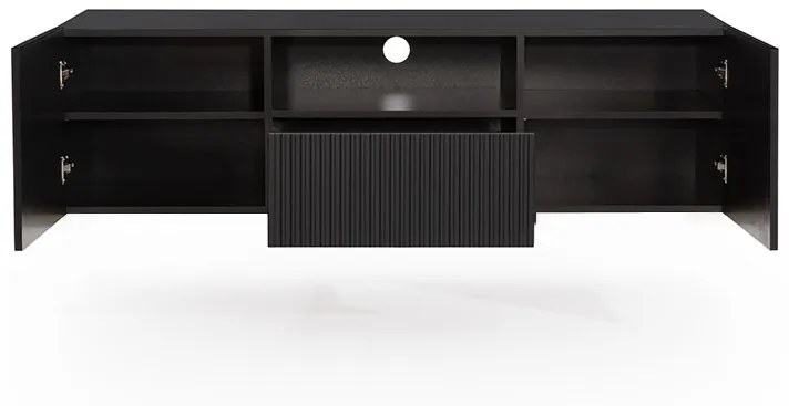 Závesný TV stolík Nicole 150 cm s otvorenou policou - čierny / čierny mat