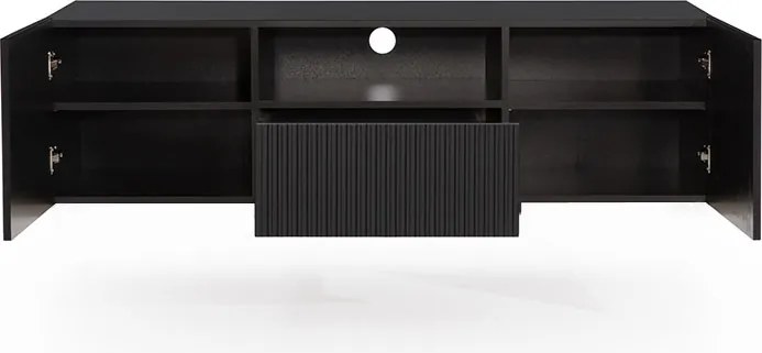 Závesný TV stolík Nicole 150 cm s otvorenou policou - čierny mat