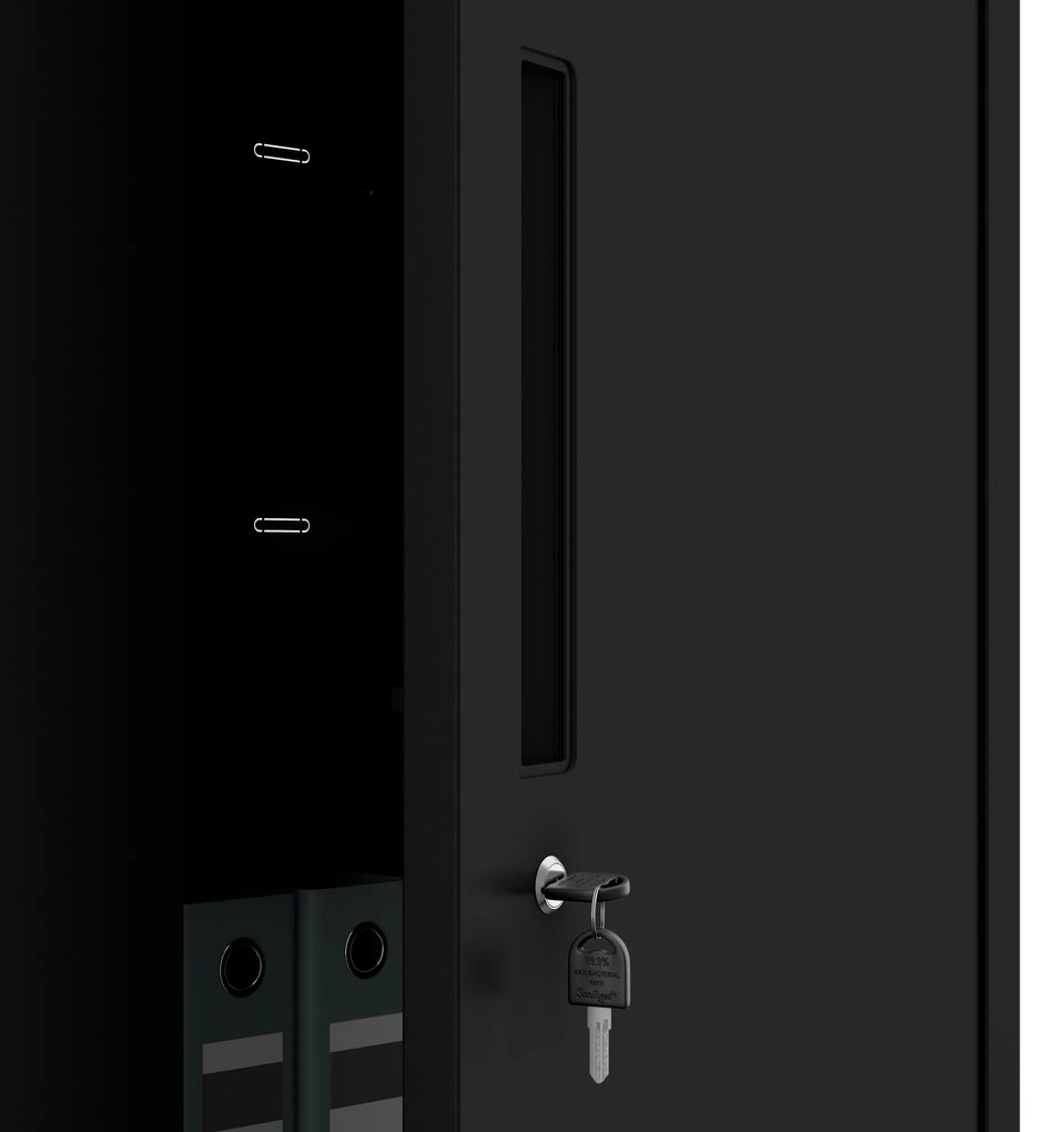 Kovová skriňa MEGAN – čierna, jednoduchá zásuvka, 185 cm