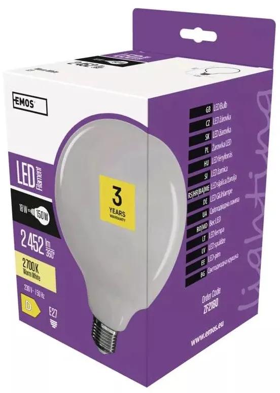 EMOS LED žiarovka Filament G125, 18W, E27, teplá biela