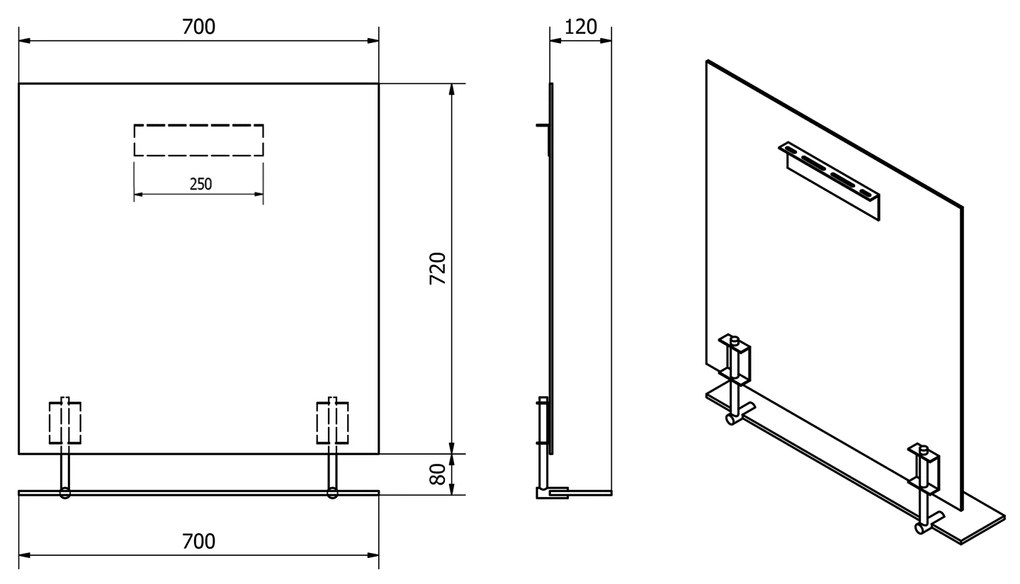 Sapho, WEGA zrkadlo 700x800mm, s policou, čierná matná, 60092-7B