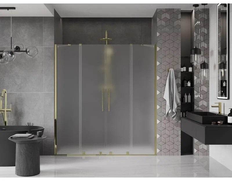 Mexen Velar Duo, posuvné sprchové dvere do otvoru 180 cm, 8mm sklo námraza, zlatá lesklá, 871-180-000-32-50