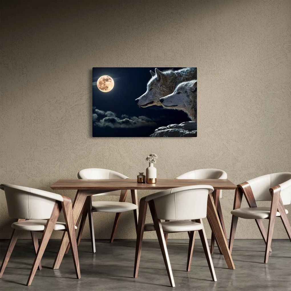 Obraz vlkov vyjúcich na mesiac (90x60 cm)