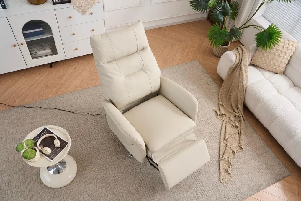 VASHOME Elektrické relaxačné kreslo s nastaviteľným operadlom a podnožkou, s USB nabíjačkou, Béžová