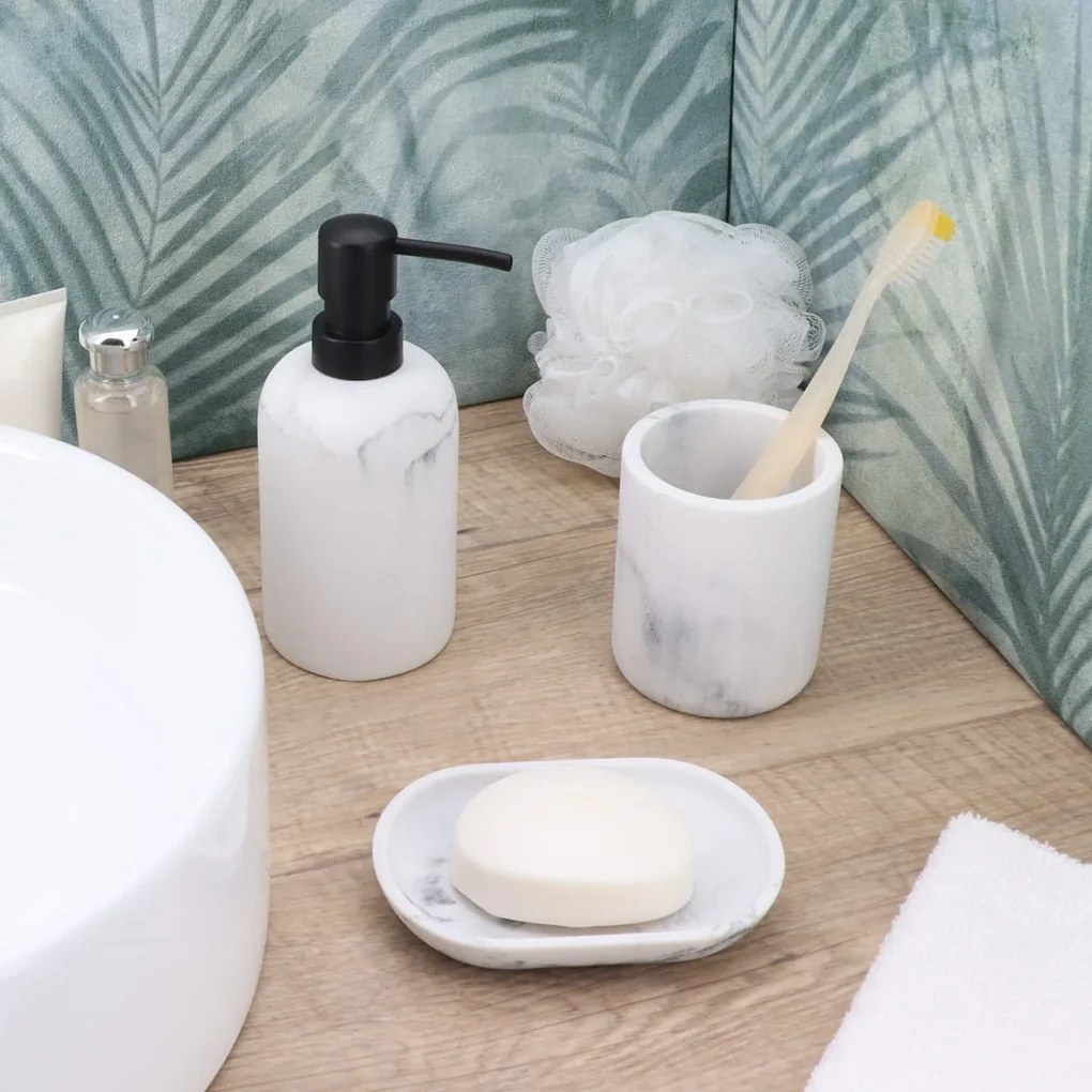 Dávkovač mydla Everist Marble, biela/s čiernymi prvkami, 300 ml