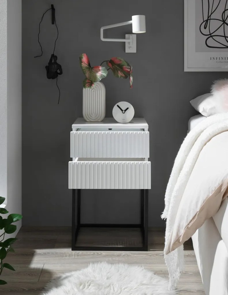 Nočný stolík s 2 zásuvkami Marle, biely