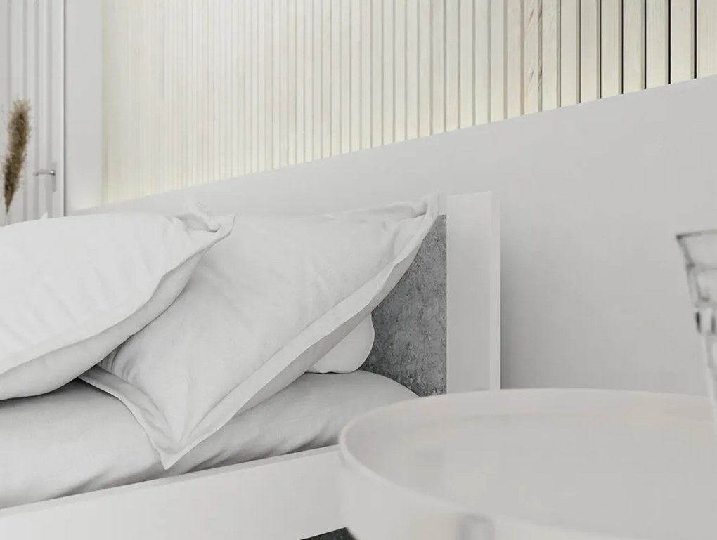 Posteľ IKAROS 180 x 200 cm, betón/biela Rošt: S lamelovým roštom, Matrac: Matrac DELUXE 10 cm