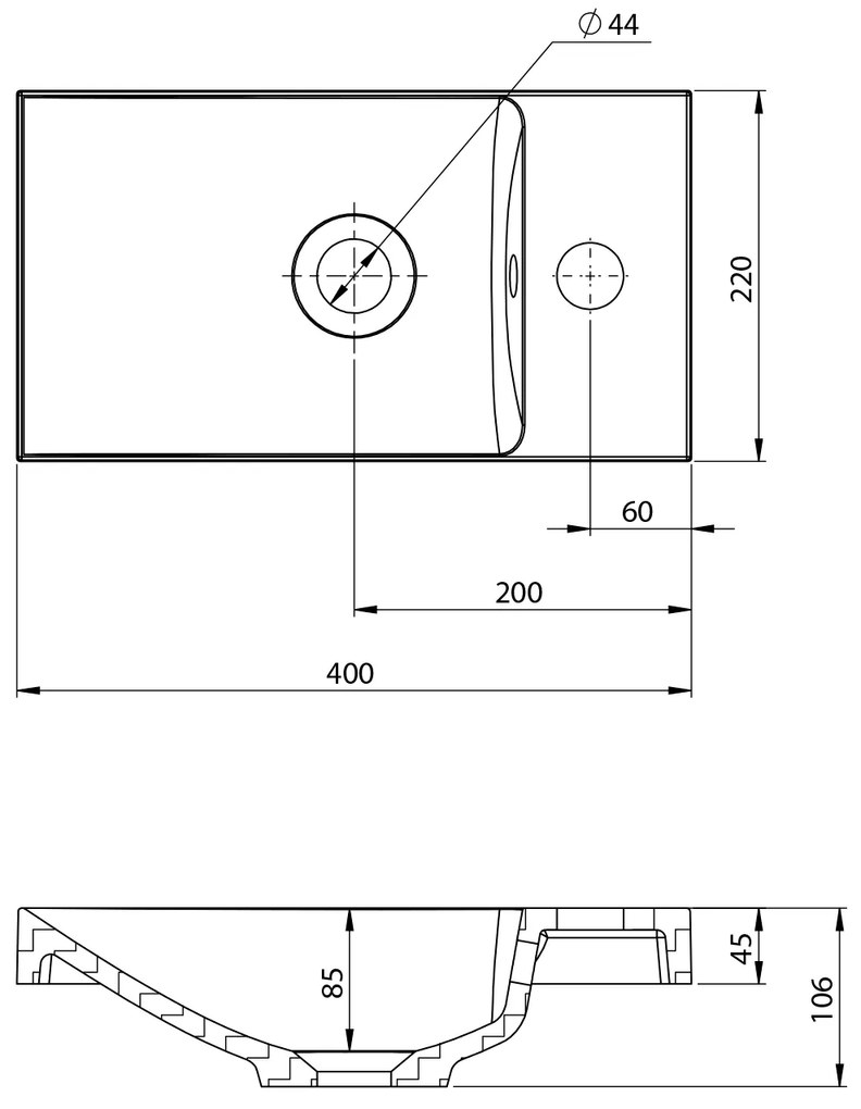 Sapho Sapho, AGOS betónové umývadlo 40x22cm, ľavé/pravé, žltá lesklá, AS40022