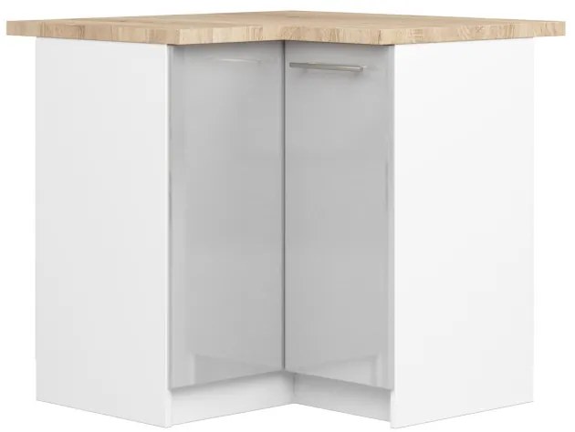 Spodná rohová kuchynská skrinka s doskou OLIWIA S90/90 biela / metalická, lesk