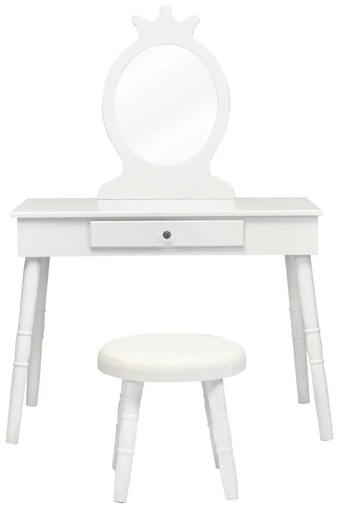Detský toaletný stolík so zrkadlom + taburetka | biely