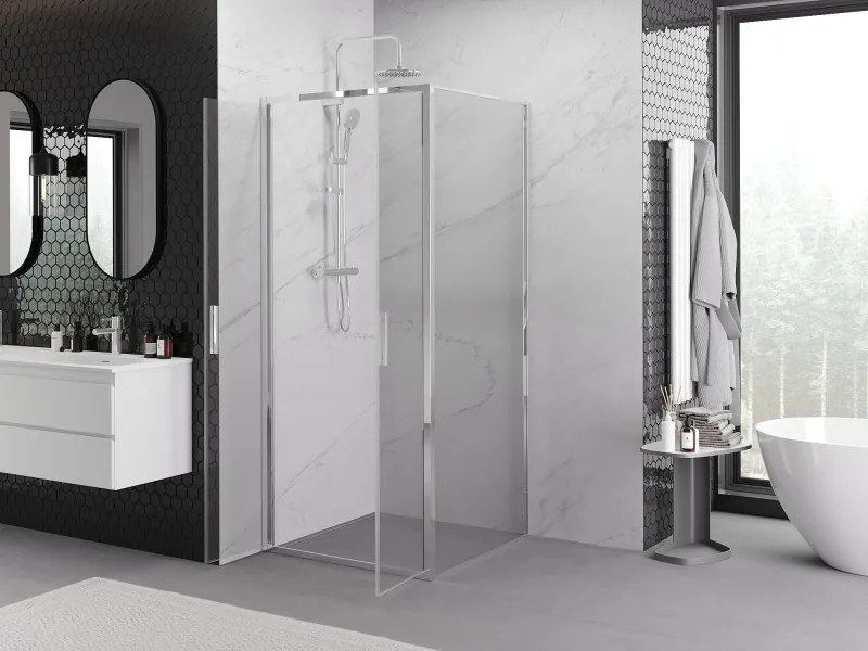 Mexen Exo, výklopná sprchová kabína, dvere 110 cm + bočná stena 110 cm, transparentné sklo, chróm, 814-110-110-01-00