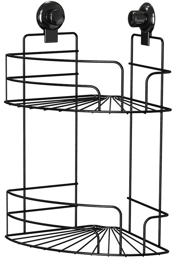 Rohová kúpeľňová polica, dvojitá, čierna