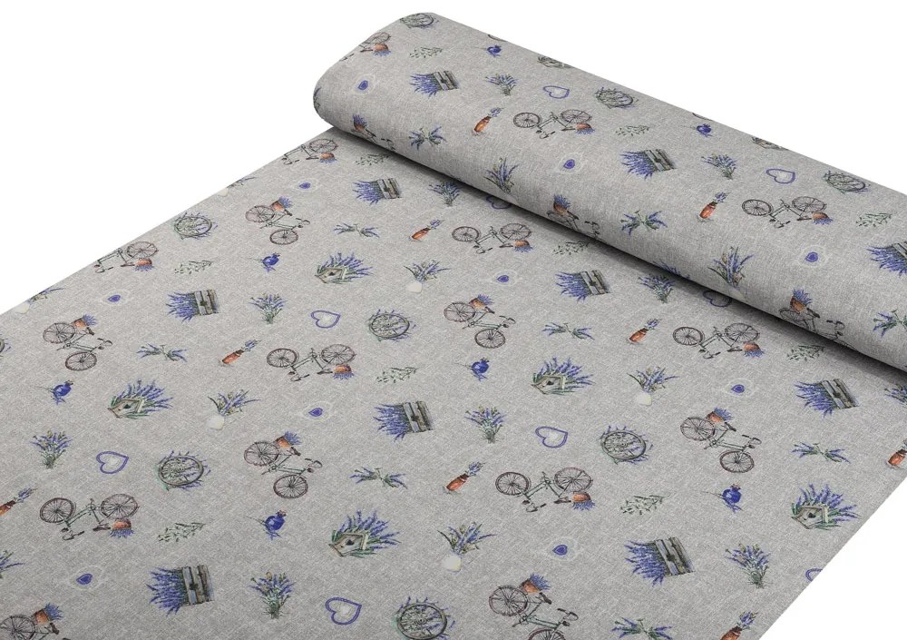 Biante Dekoračný štvorcový obrus PML-097 Levandule a bicykle na sivom režnom 90x90 cm