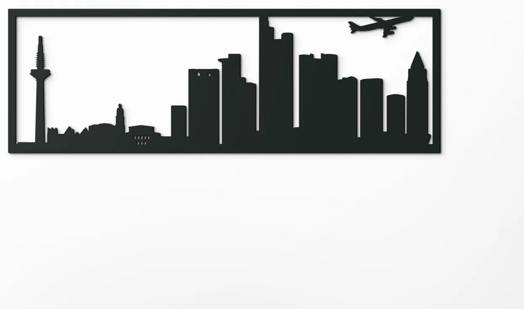 drevko Obraz Frankfurt panoráma Rozmer obrazu: 29,5 x 89 cm, Farba dekorácie: Čierna