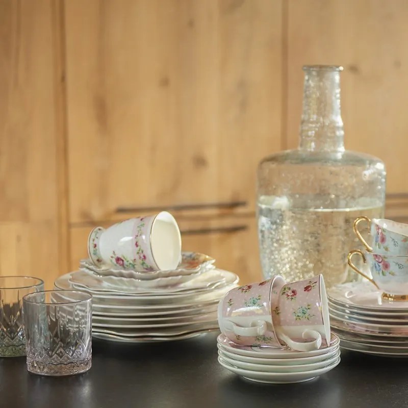 Ružová porcelánová šálka s tanierikom Laverne - Ø 15*8 / 250 ml