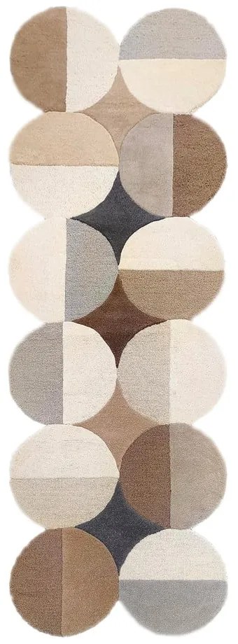 Sivobéžový ručne tkaný vlnený behúň 80x230 cm Mia Ellipse – Flair Rugs