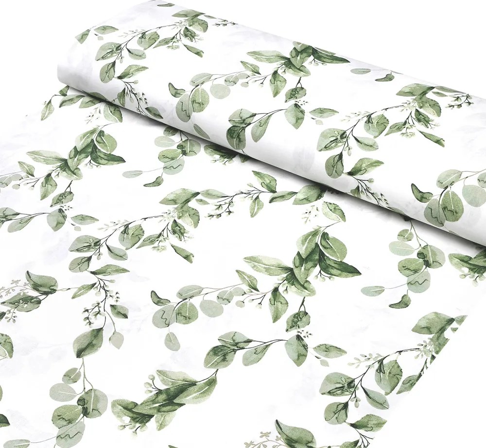 Biante Detské bavlnené posteľné obliečky do postieľky Sandra SA-422 Zelené listy na bielom Do postieľky 90x130 a 40x60 cm