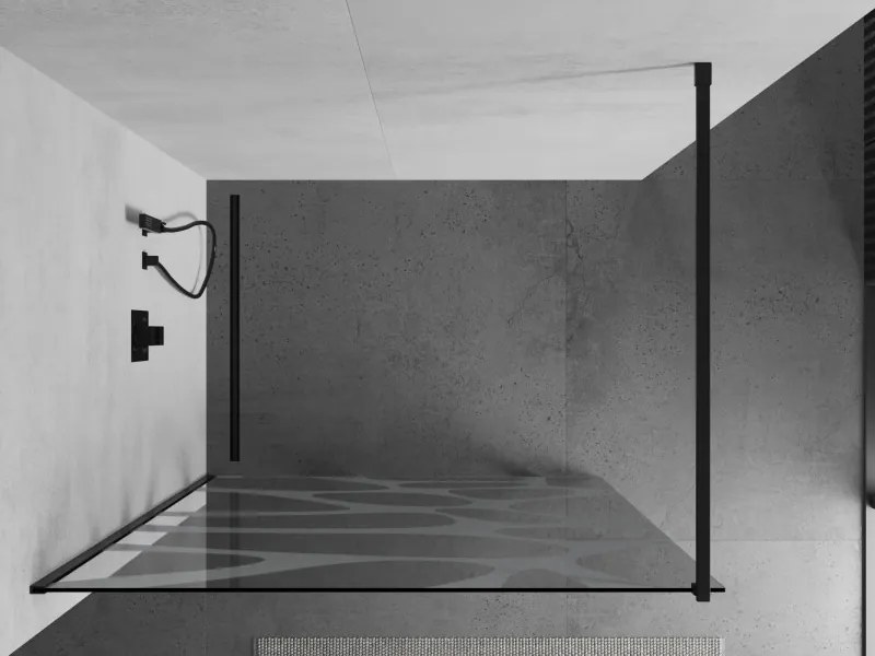 Mexen Kioto sprchová zástena 140x200 cm 8 mm, čierne, biely vzor, 800-140-101-70-97