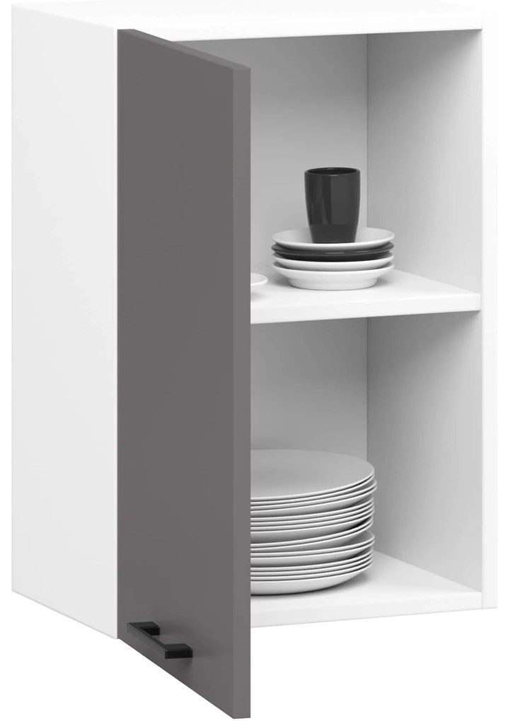 Závesná kuchynská skrinka OLIVIE 40x58 cm matná biela/matná grafitovo sivá