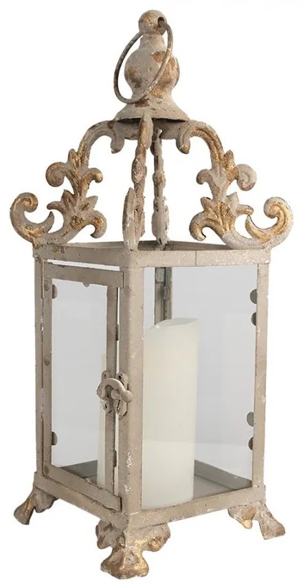 Béžovo-bronzová antik kovová lampáš Brocante - 15*15*37 cm