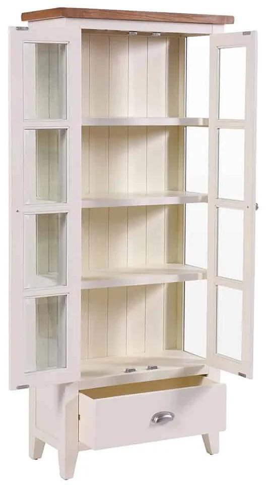 Provensálska biela vitrína so zásuvkou 78x36x180 cm