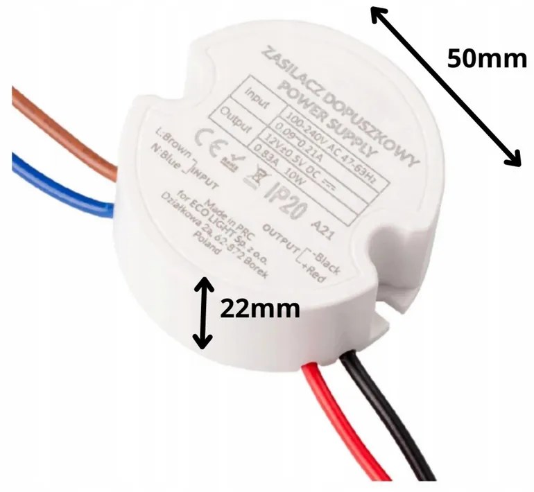 ECOLIGHT Zásuvný zdroj 24V - 30W - 1,25A - IP67 vodeodolný pre LED pásik
