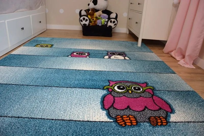 Kusový koberec KIDS sovy modrý C412