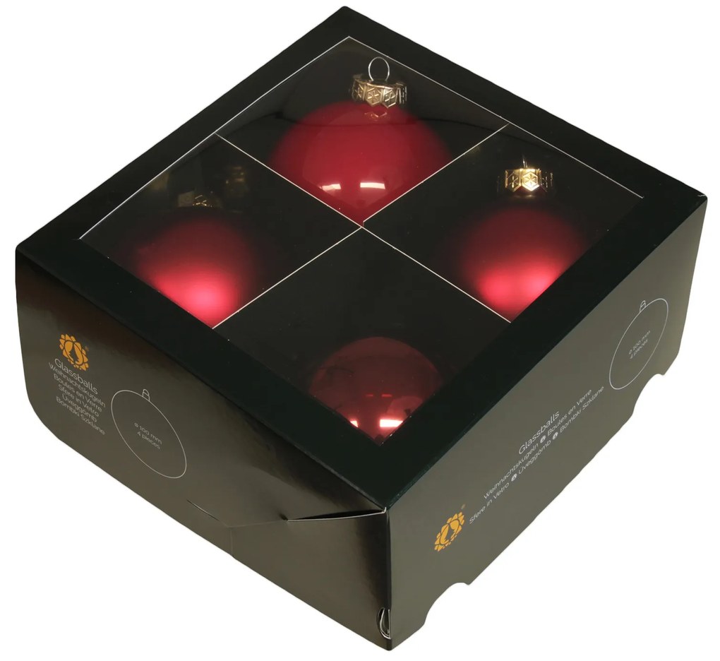 Kolekcia červených sklenených gúľ v troch odtieňoch Variant: Ø: 10 cm, sada 4ks