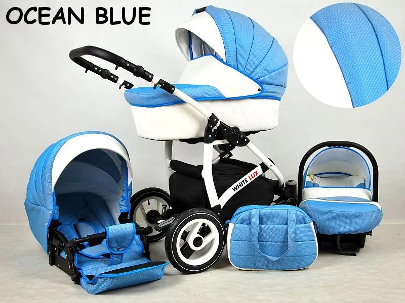 Detský kočík Rafpol White Lux - Ocean Blue (3-kombinácia)