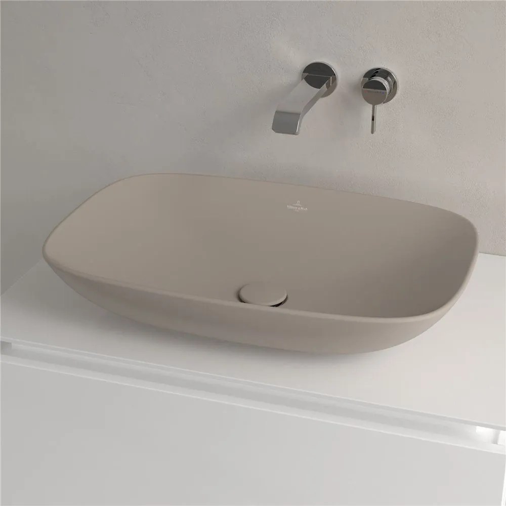 VILLEROY & BOCH Loop & Friends obdĺžnikové umývadlo na dosku bez otvoru, s prepadom, 620 x 420 mm, Almond, s povrchom CeramicPlus, 4A5000AM