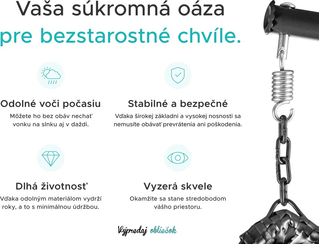 Sivé závesné kreslo KOKON so stojanom, zeleno-biely vankúš