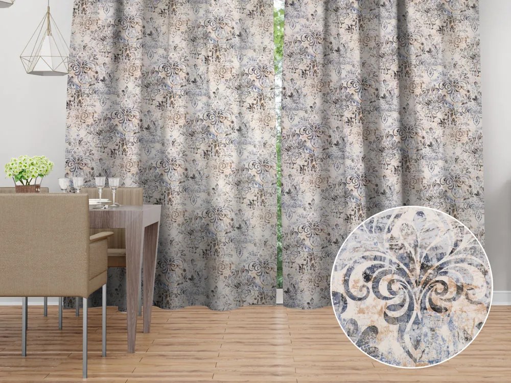 Biante Zamatový záves Tamara TMR-057 Modro-zelený zámocký vzor na krémovom 145x160 cm