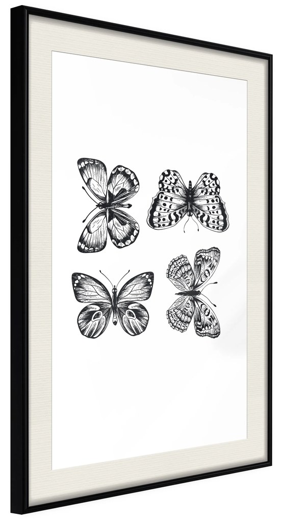 Artgeist Plagát - Four Butterflies [Poster] Veľkosť: 30x45, Verzia: Zlatý rám s passe-partout