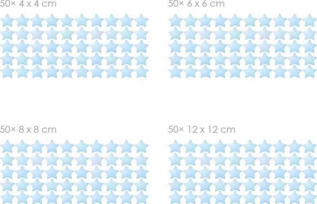 Akvarelové hviezdy svetlomodré 50 ks textilné znovu prilepiteľné nálepky na stenu 50 ks 4x4 cm