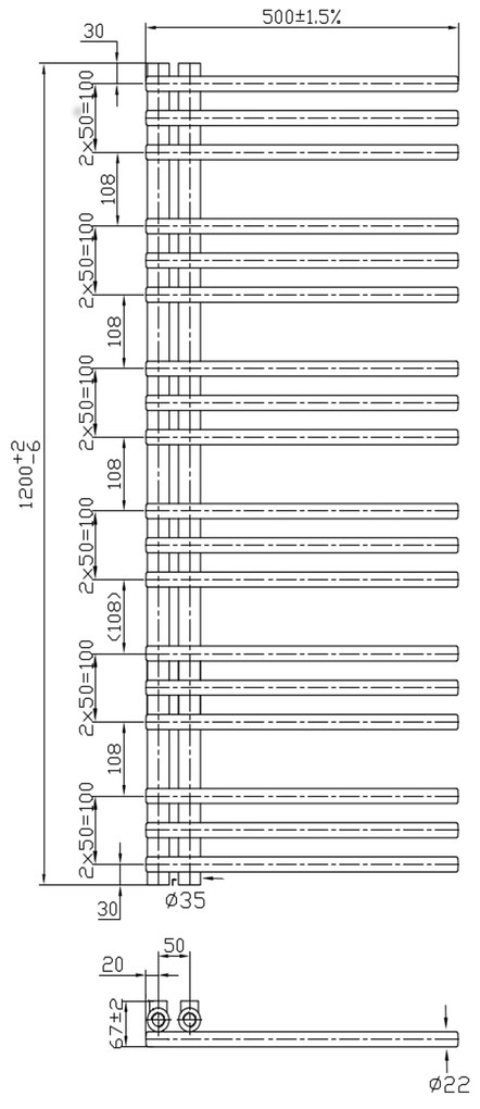 Gamma Erga Aquatic, vykurovacie teleso 1200x500 mm, 494W, biela, ERG-LAV-AQUA-12050-WH